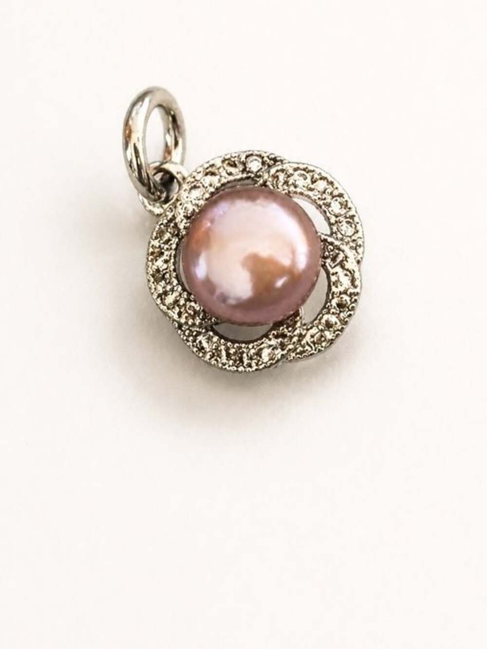 Sterling Silver Pink Pearl Pendant | CZ Floral Setting | New